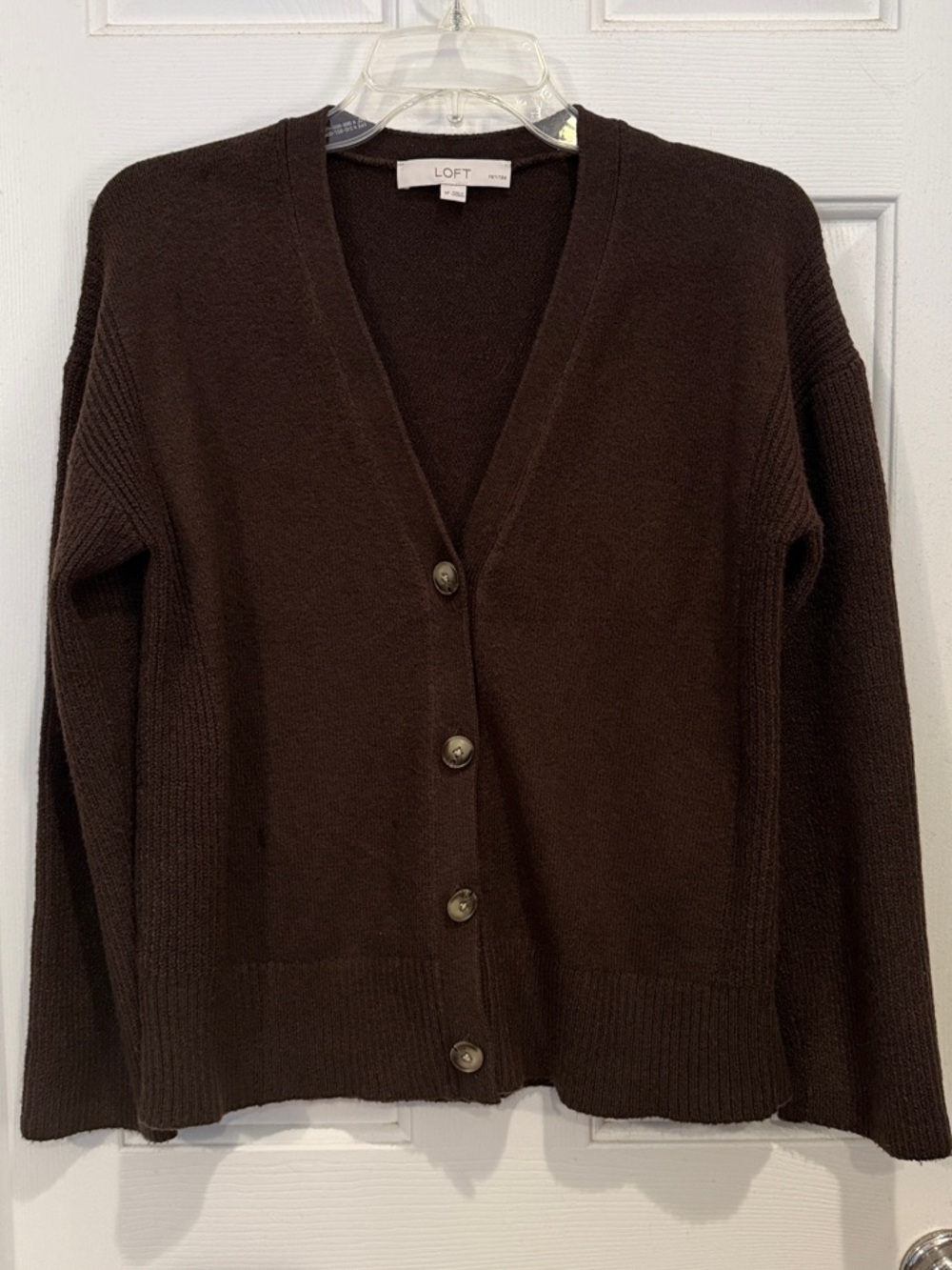 LOFT Brown V-Neck Button Cardigan Sweater